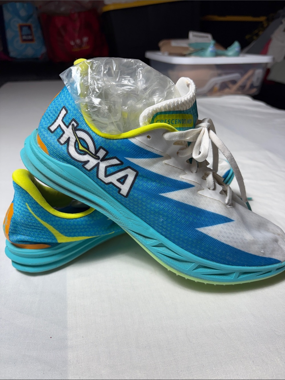 Hoka Blue White Turquoise Neon Yellow Crescendo MD Track Shoes